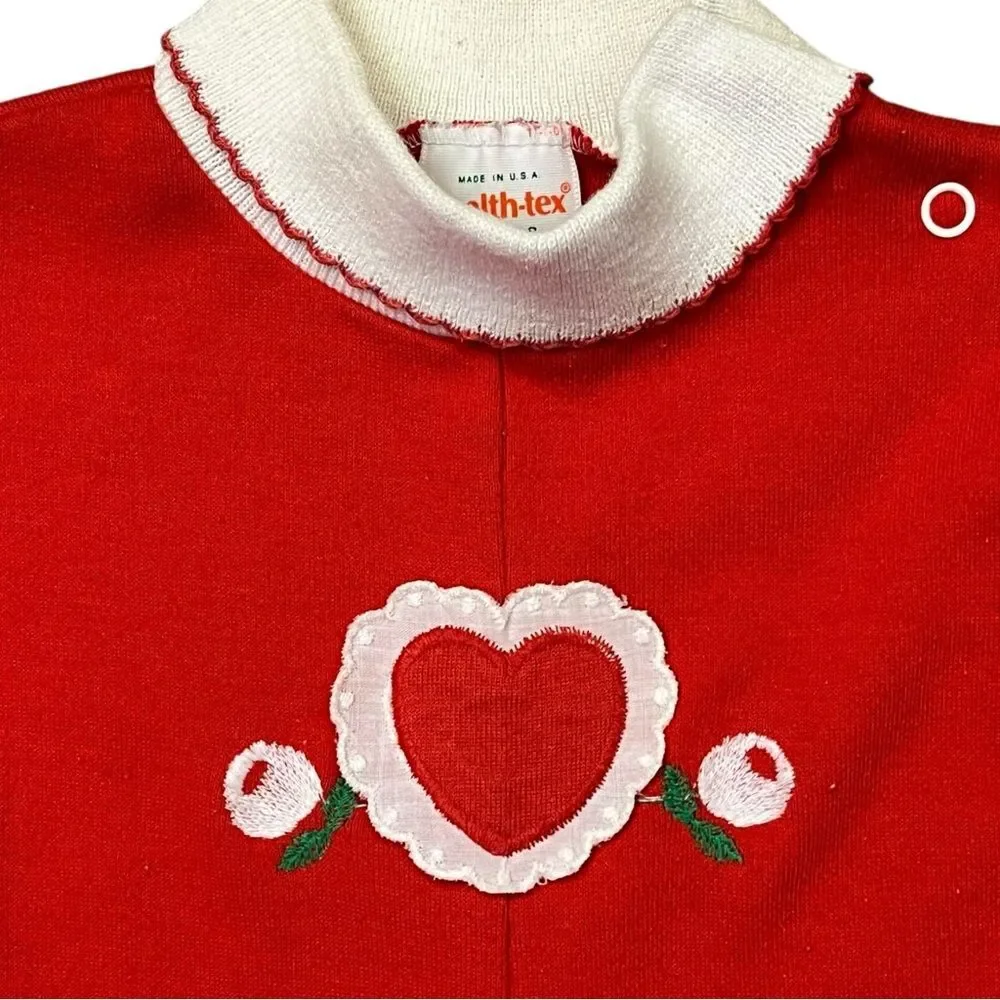 Vintage Health-Tex One Piece Romper 24 Months Red Heart‎ Lace Snaps Long Sleeve